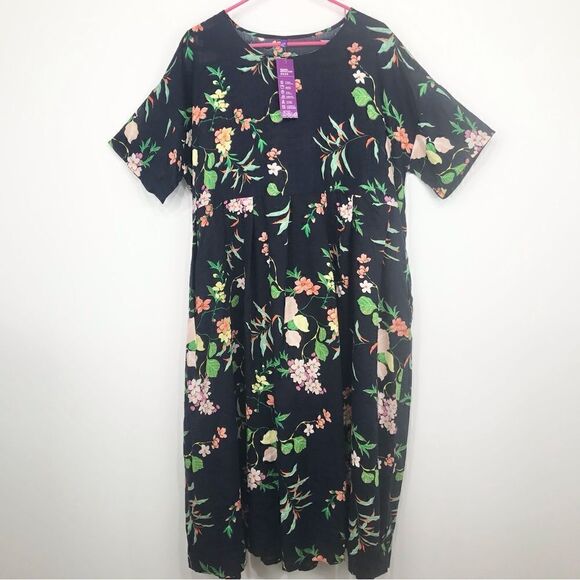 Romacci Navy Blue Floral Print Lightweight Cotton Popover Dress NEW - Picture 1 of 12